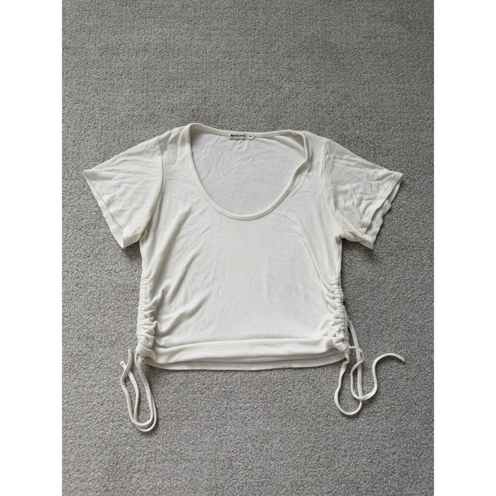 Marine Layer Casual Crop Top Size XS Cream White Side Cinch Ribbed